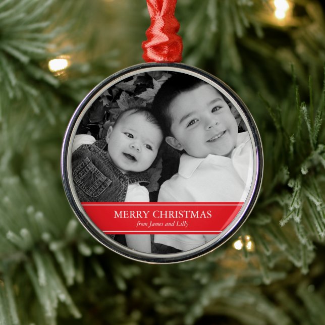 Ornamento De Metal Vermelho Moderno e Natal Branco (Árvore)