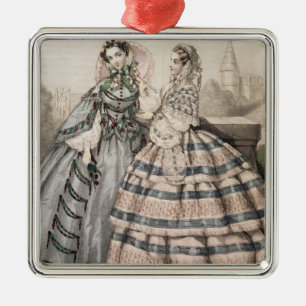 Ornamento De Metal Vestido do dia para 1858, gravado por Barreau