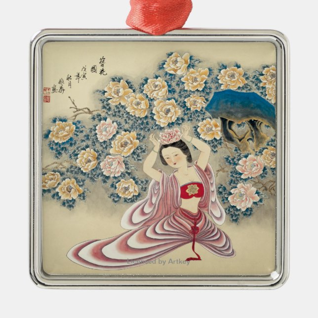 Ornamento De Metal Vestindo uma flor na cabeça (Frente)