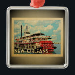 Ornamento De Metal Viagens vintage Orleans Louisiana<br><div class="desc">Um ornamento legal de Nova Orleans,  com um barco fluvial.</div>