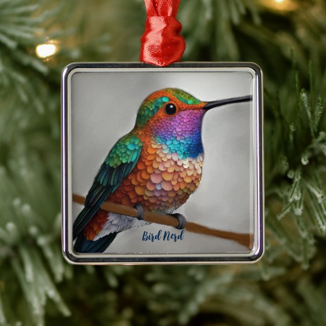 Ornamento De Metal Vibrant Allen’s Hummingbird Painting (Árvore)