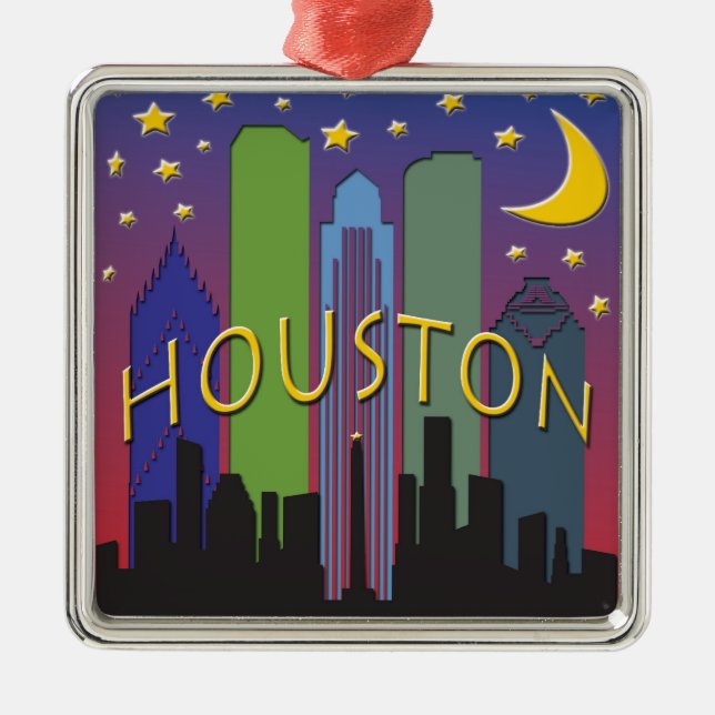 Ornamento De Metal Vida noturno da skyline de Houston (Frente)