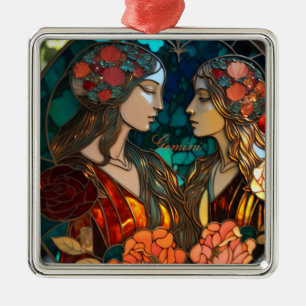 Ornamento De Metal Vidro achatado Gemini Zodiac
