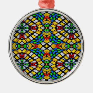 Ornamento De Metal Vidro amarelo, vermelho e azul retido