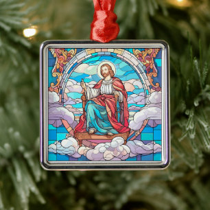 Ornamento De Metal Vidro de Jesus sentado no trono