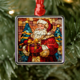 Ornamento De Metal Vidro Pintado Papai Noel