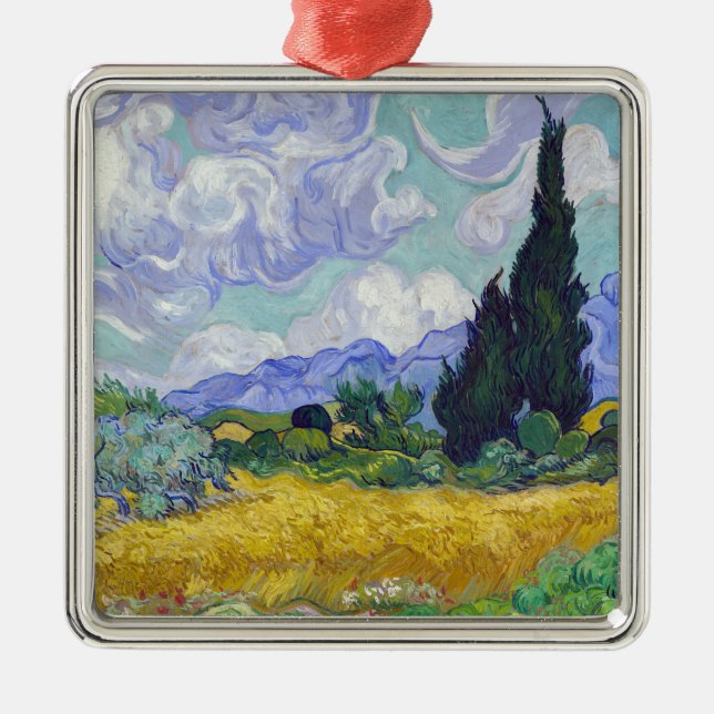 Ornamento De Metal Vincent Van Gogh - Campo de Trigo com Cipras (Frente)