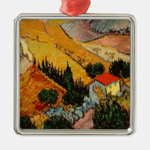 Ornamento De Metal Vincent van Gogh - Paisagem, Casa e Lavrador