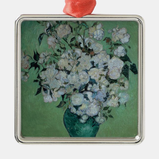 Ornamento De Metal Vincent van Gogh | um vaso dos rosas, 1890 (Frente)