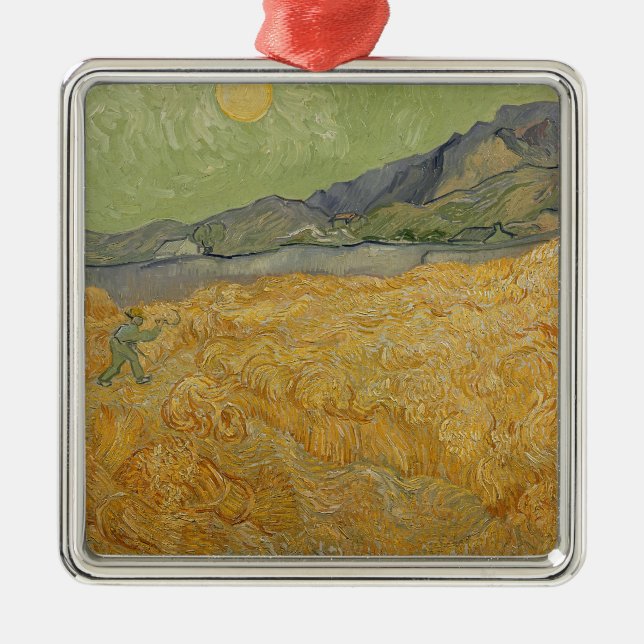 Ornamento De Metal Vincent van Gogh| Wheatfield com Reaper, 1889 (Frente)