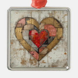 Ornamento De Metal Vintage Abstract Hearts - Premium Ornaments