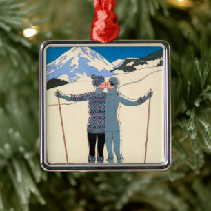 Ornamento De Metal Vintage Art Deco, Amantes na neve de George Barbie