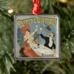 Ornamento De Metal Vintage Art Nouveau, Restaurante Olimpíada Taverne<br><div class="desc">Ilustração de Vintage Art Nouveau anunciando poster para o Restaurante Olimpíada Taverne por Jules Cheret. Esta imagem de propaganda de amor vitoriano e romance apresenta uma mulher e um homem bebendo um brinde com champanhe e vinho espumante em um café romântico local. Eles estão comemorando com uma festa de janto...</div>