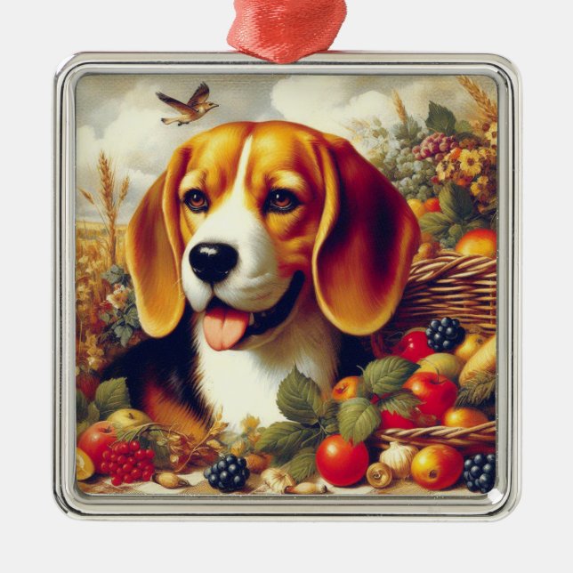 Ornamento De Metal Vintage Beagle Puppy Painting (Frente)