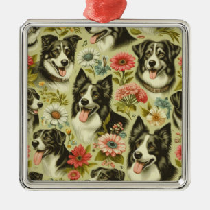 Ornamento De Metal Vintage Border Collie Painting