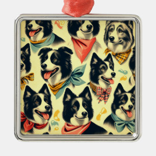 Ornamento De Metal Vintage Border Collie Seamless