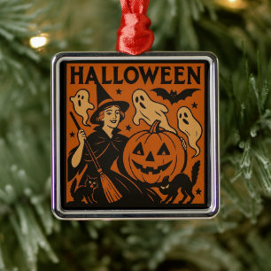 Ornamento De Metal Vintage, bruxa clássica do Halloween, fantasma e a