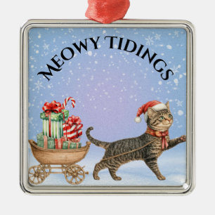Ornamento De Metal Vintage Cat-"Meowy Tidings", Vagão de Pulso
