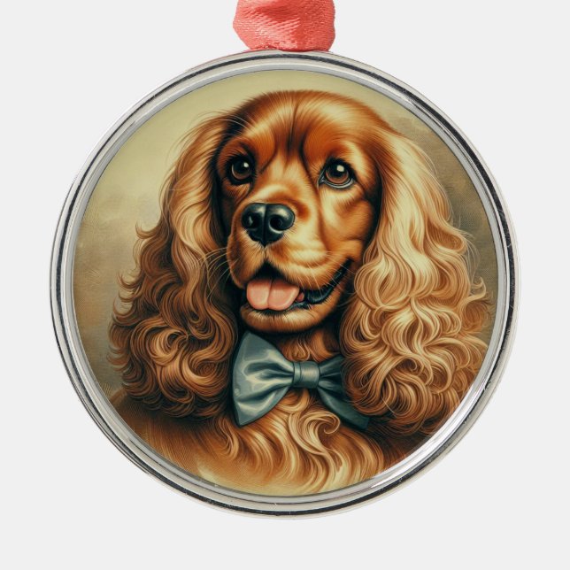 Ornamento De Metal Vintage Cocker Spaniel Oil (Frente)