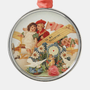 Ornamento De Metal Vintage Dia dos Namorados Vitoriano, Crianças em A