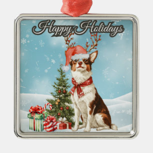 Ornamento De Metal Vintage-dog com galhadas "Felizes Feriados
