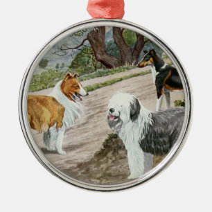 Ornamento De Metal Vintage Dog Trio