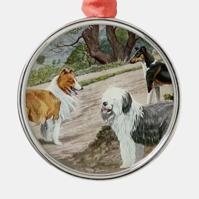 Ornamento De Metal Vintage Dog Trio (Frente)
