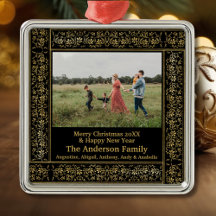 Vintage Dourada Foto de Quadro Floral Feliz Natal