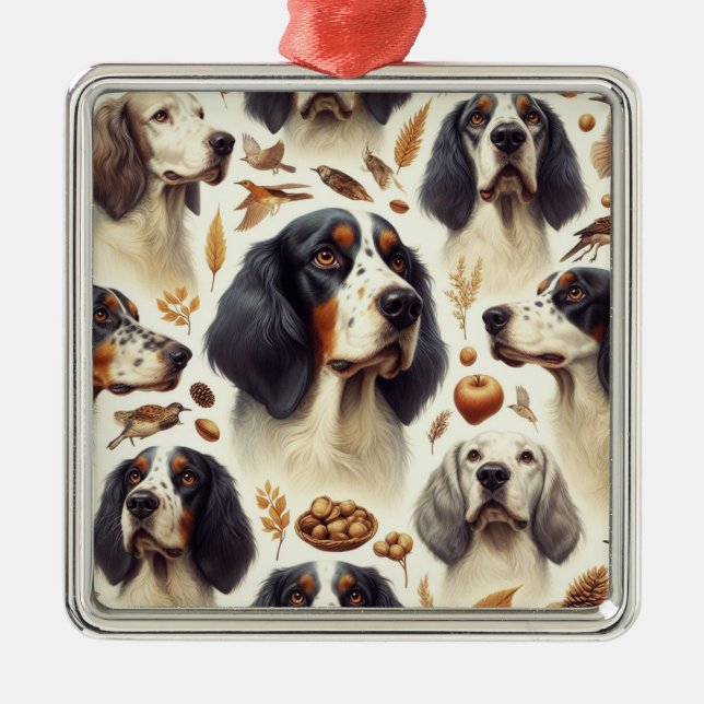 Ornamento De Metal Vintage English Setter Seamless (Frente)
