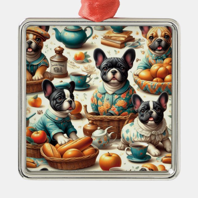 Ornamento De Metal Vintage French Bulldog Seamless (Frente)