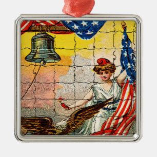 Ornamento De Metal Vintage Lady, Águia, Bandeira e Liberty Bell Mosi