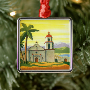 Ornamento De Metal Vintage Los Angeles, Missão da Califórnia com Palm