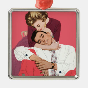 Ornamento De Metal Vintage Love and Romance, Newlyweds em rosa