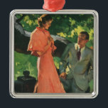 Ornamento De Metal Vintage Proposta; Você Me Casado?<br><div class="desc">Vintage ilustration love and romance image apresentando um cavalheiro no joelho dobrado propondo a sua senhora.</div>