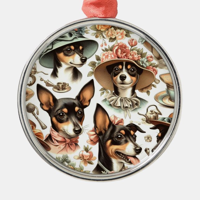 Ornamento De Metal Vintage Rat Terrier Seamless (Frente)