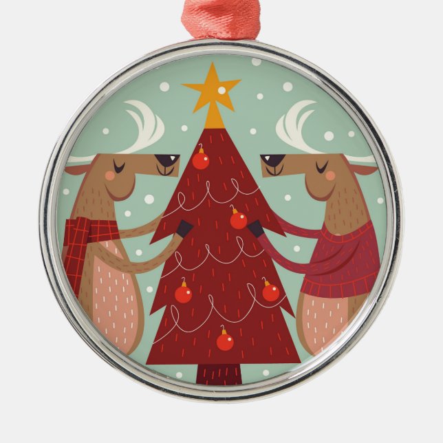 Ornamento De Metal Vintage renas Natal (Frente)