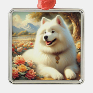 Ornamento De Metal Vintage Samoyed Dog Painting