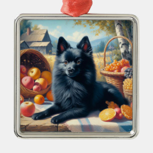 Ornamento De Metal Vintage Schipperke Puppy Painting