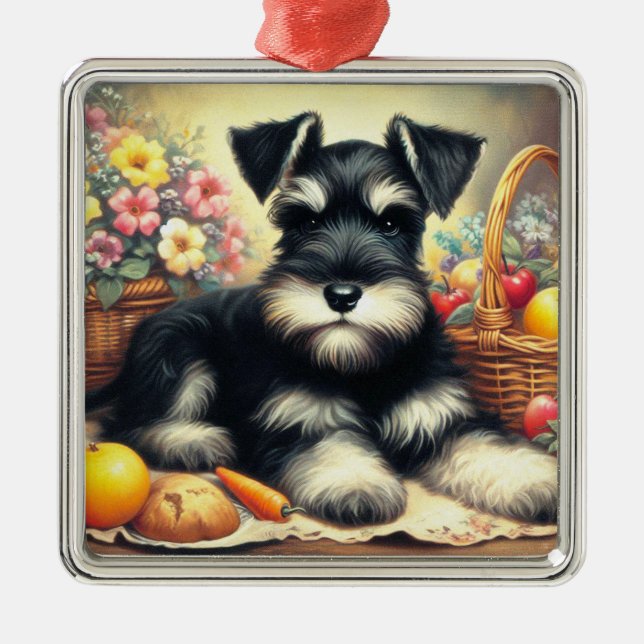 Ornamento De Metal Vintage Schnauzer Pintura (Frente)