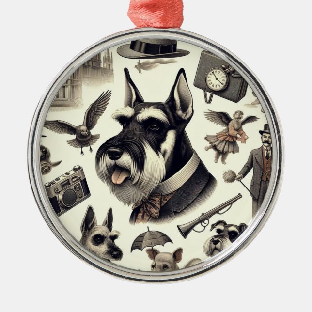 Ornamento De Metal Vintage Schnauzer Seamless (Frente)
