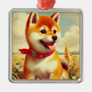Ornamento De Metal Vintage Shiba Inu Pintura