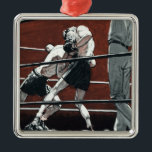 Ornamento De Metal Vintage Sports Boxing, Boxers lutam no Anel<br><div class="desc">Ilustração venenosa de boxe esportiva com dois caças no anel. Os homens estão lutando,  um boxeador dá um soco e o outro desce para a contagem.</div>