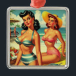 Ornamento De Metal Vintage Summer Beach Pin Ups<br><div class="desc">Vintage Summer Beach Pin Ups</div>