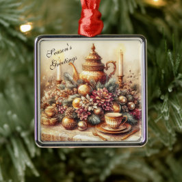 Ornamento De Metal Vintage Tea Party Christmas