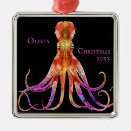 Ornamento De Metal Vintage Tie Dye Octopus Red Purple Orange Metal Ou