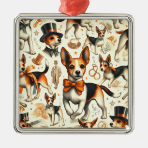 Ornamento De Metal Vintage Toy Fox Terrier sem costura