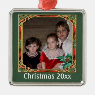 Ornamento De Metal Vintage Vidro Estido Foto Frame Vermelho Verde