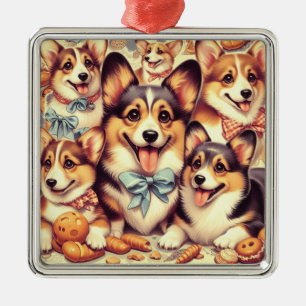 Ornamento De Metal Vintage Welsh Corgi Cardigan Seamless