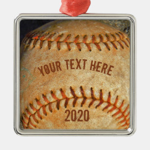 Ornamento De Metal Vintage White Baseball red stitching