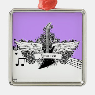 Ornamento De Metal Violão elétrico preto branco roxo com asas